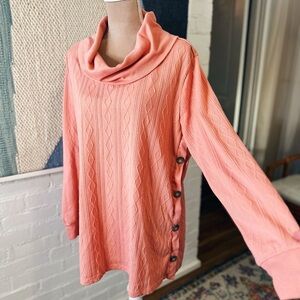 French Laundry Pink Bold Button Textured Sweater